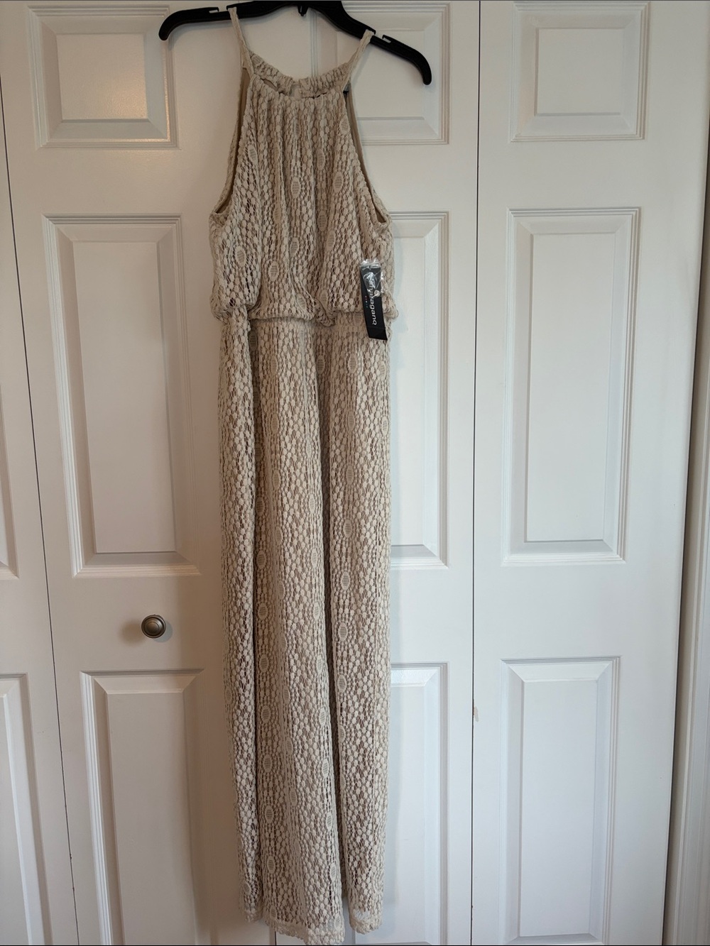 Sharagano Beige Lace Maxi Dress